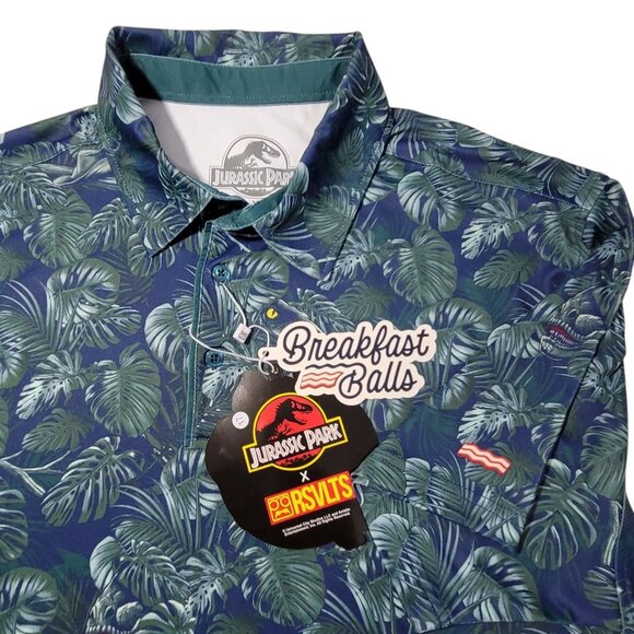 RSVLTS Jurassic Park All Day Golf Polo Men Size Large Clever Girl Aloha Dinosaur - Picture 4 of 16